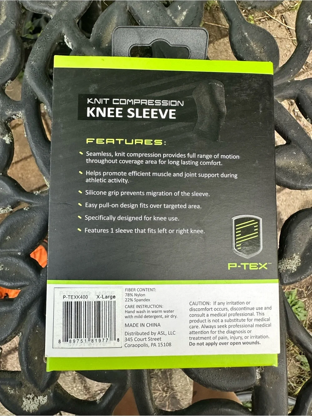 P-Tex Black Knee Sleeve - X-Large Knit Compression Support